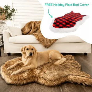 PupRug™ Faux Fur Sable Tan Orthopedic Dog Bed   FREE Holiday Plaid Bed Cover