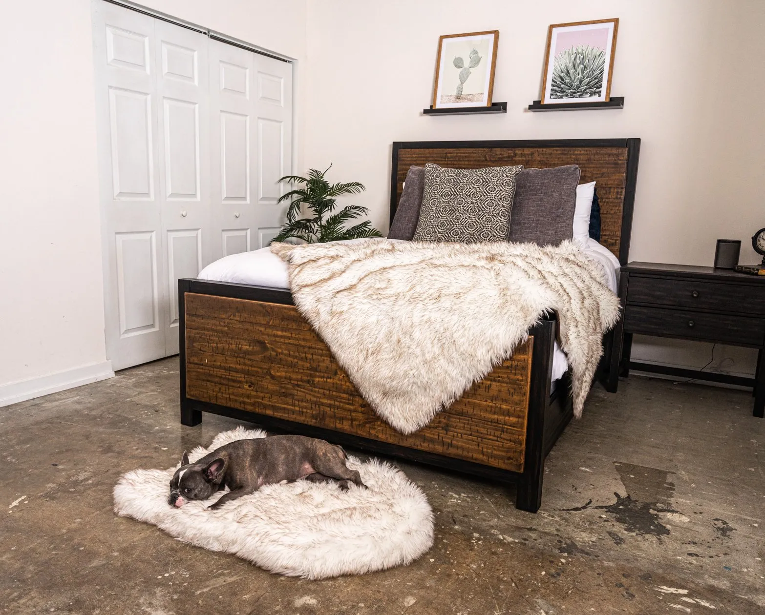 PupRug™ Orthopedic Bed   Matching Waterproof Blanket Bundle - White with Brown Accents