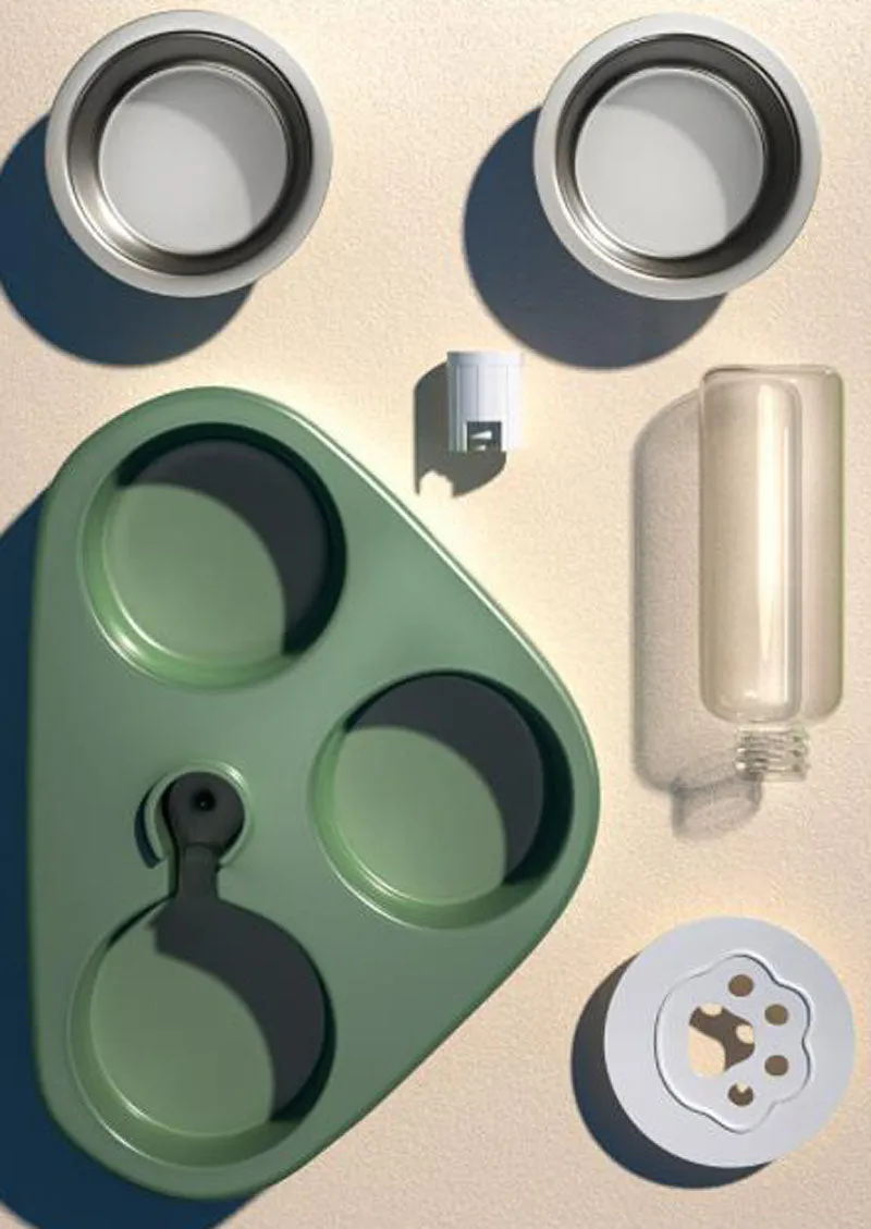 Three bowls of automatic drinking water for dogs and cats