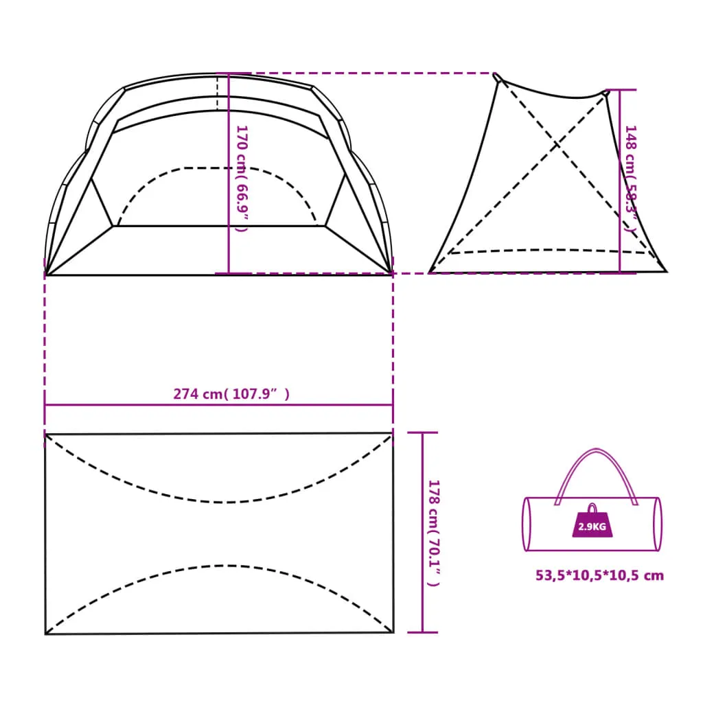 vidaXL Beach Tent Sea Green 274x178x170/148 cm 185T Polyester