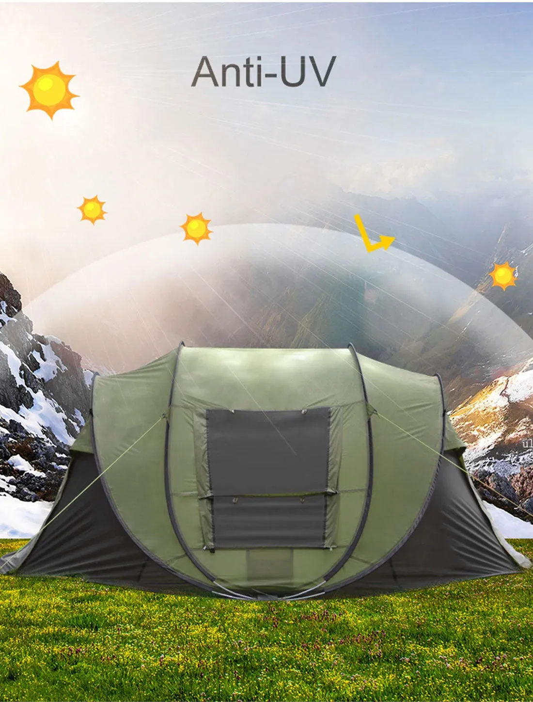 Waterproof Instant Beach Camping Tent 6 Person Pop up Tents Family Hiking Dome - green