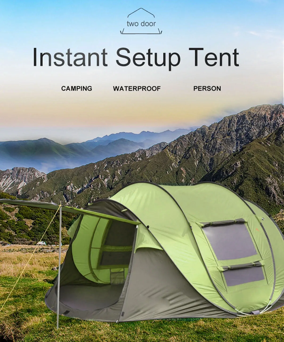 Waterproof Instant Beach Camping Tent 6 Person Pop up Tents Family Hiking Dome - green